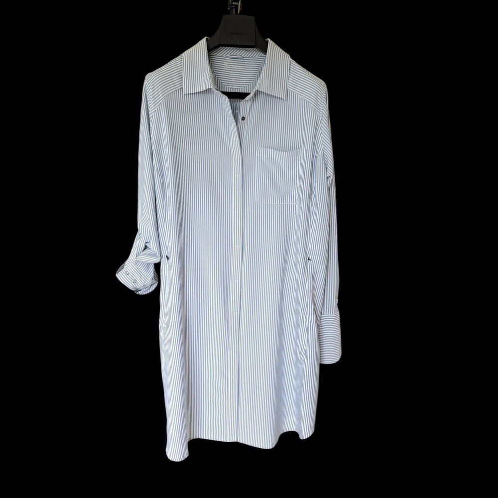 Coolibar Malta Travel Dress XL Blue White Striped UPF 50+ UV Shirt Dress 10364